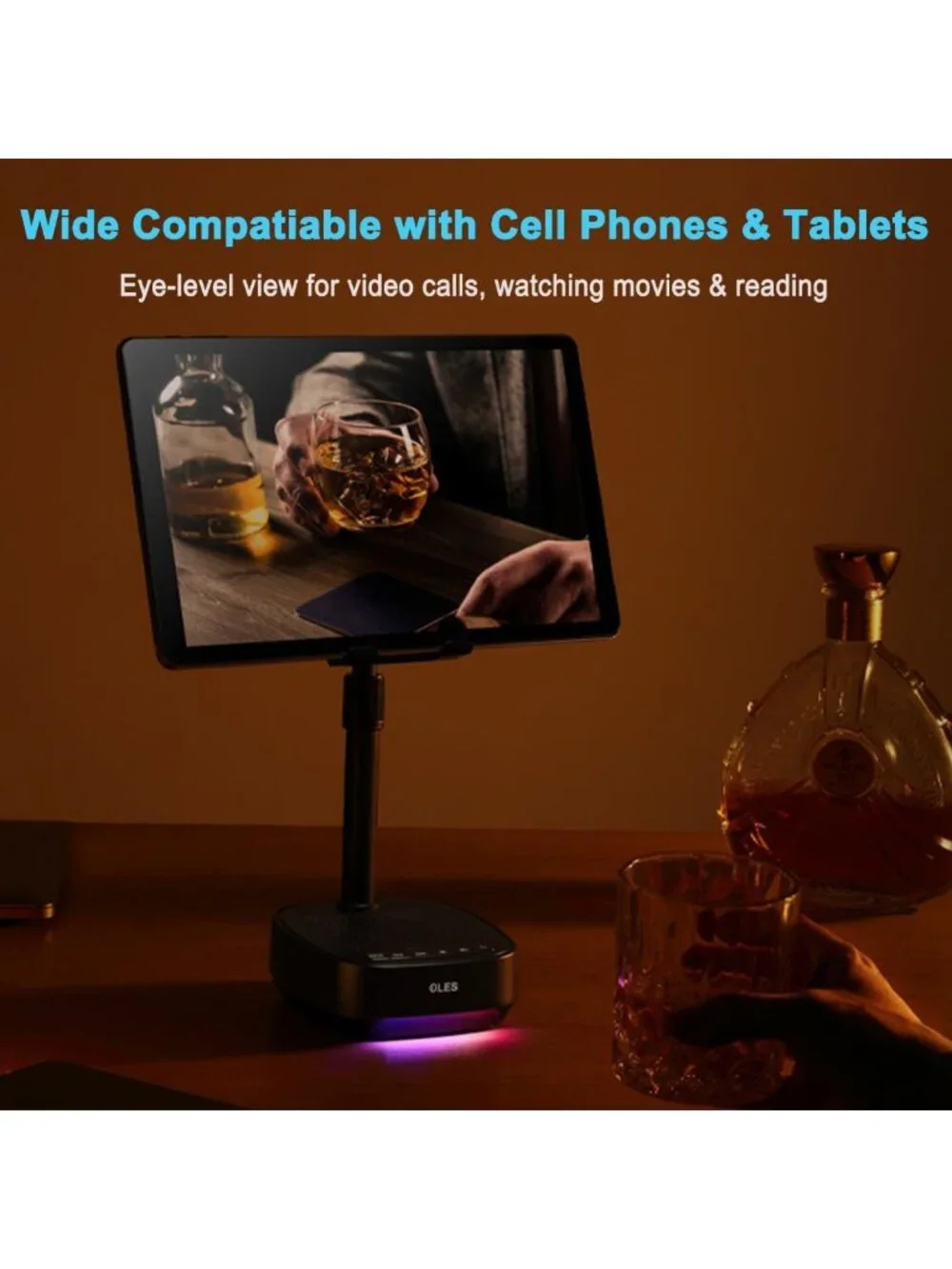 Adjustable Bluetooth Speaker Phone Stand with LED Light - Unique Gift for